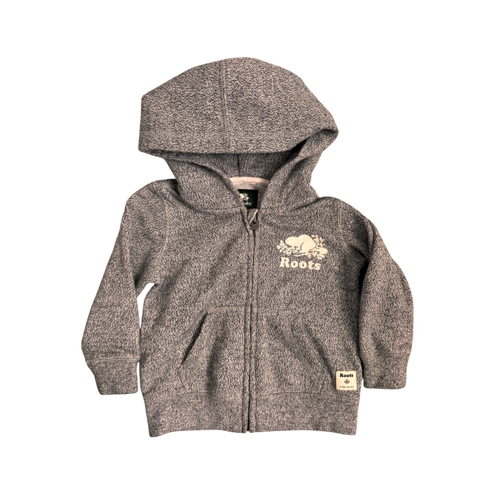 Roots Baby Salt and Pepper Zip Up Hoodie Grey Marl Beaver Logo 6-12M